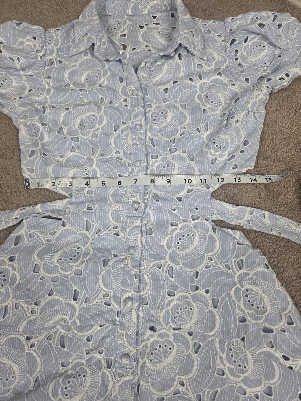 Light Blue Eyelet Shirt Dress - Women - Picture 10 of 11